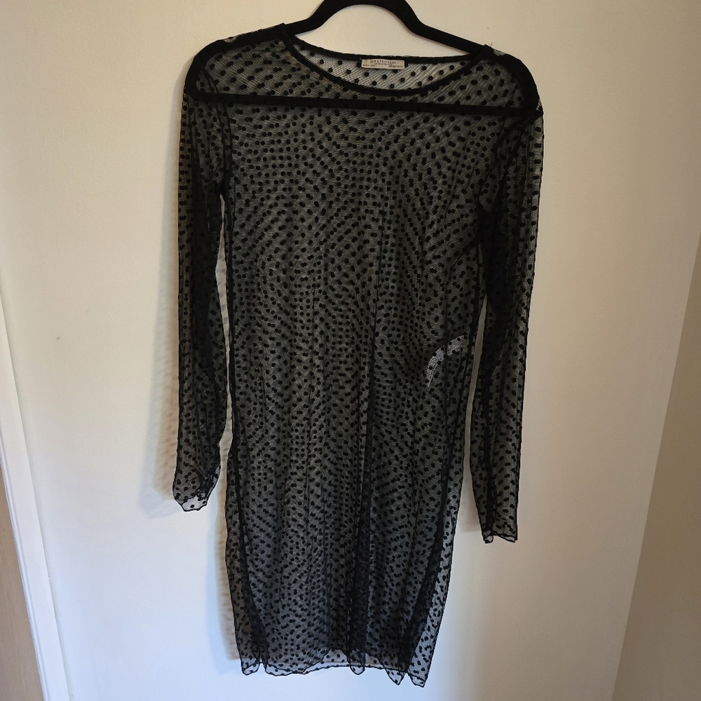Zara black sheer polka dots dress NEW